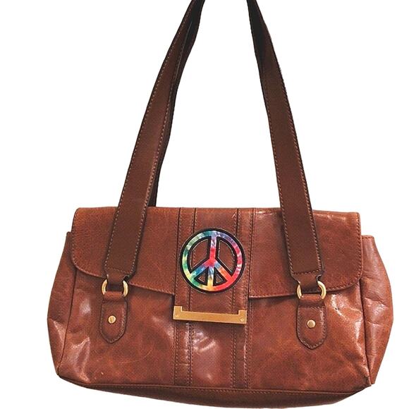 Peace Patent Leather Purse Brown Shoulder Bag Handbag Festival Boho Fairy Gypsy - Picture 1 of 10